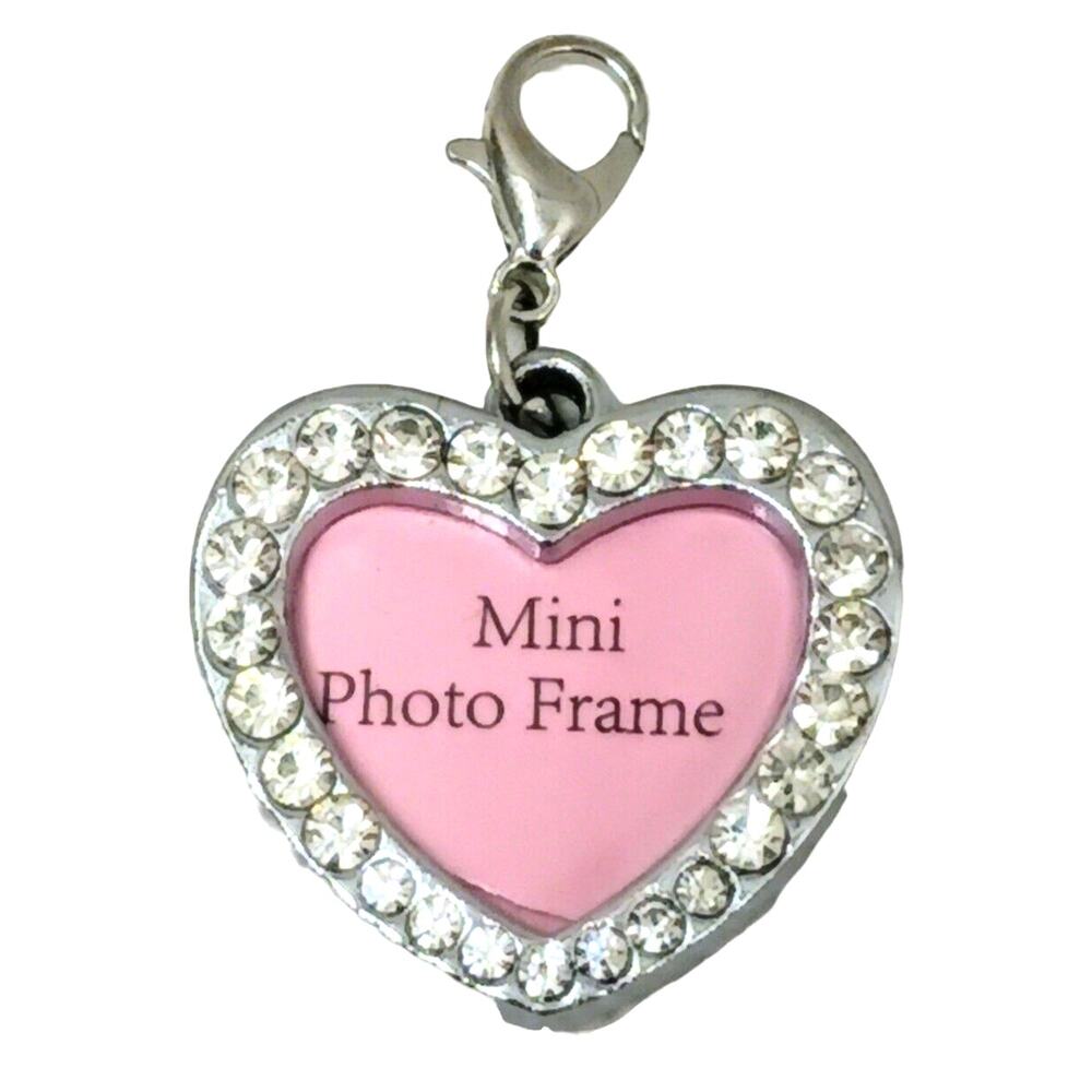 Heart Photo PENDENT Simulated Diamonds Picture Charm‎ 1" Silver Pendant Fancy